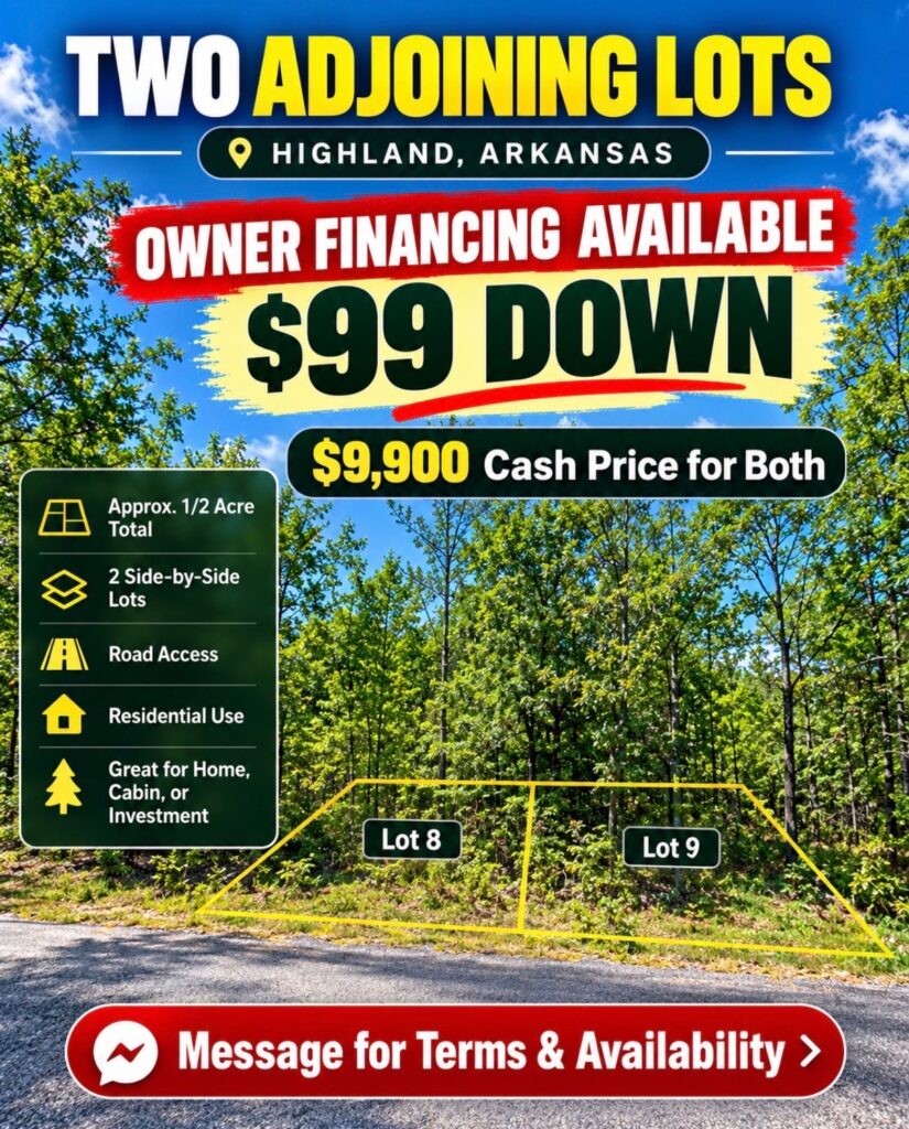 Two adjoining lots in Highland Arkansas with owner financing available
